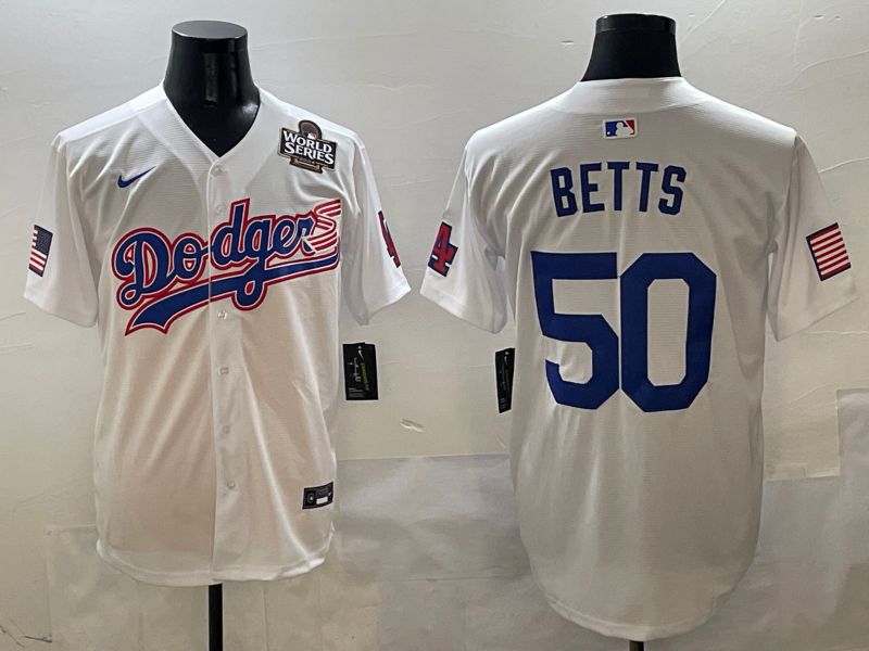 Men Los Angeles Dodgers 50 Betts White Second generation Joint Name Nike 2025 MLB Jersey style 6